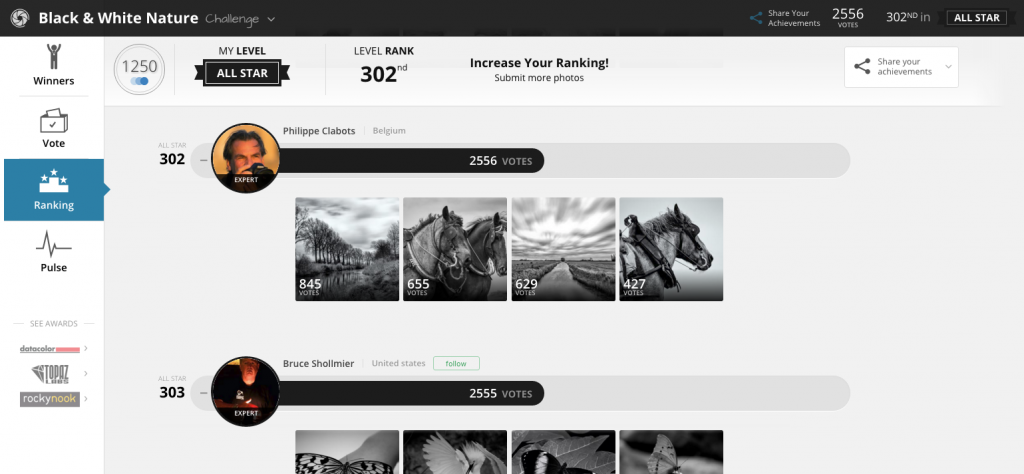 GuruShots Challenge «Black & White Nature» : All Star ranking